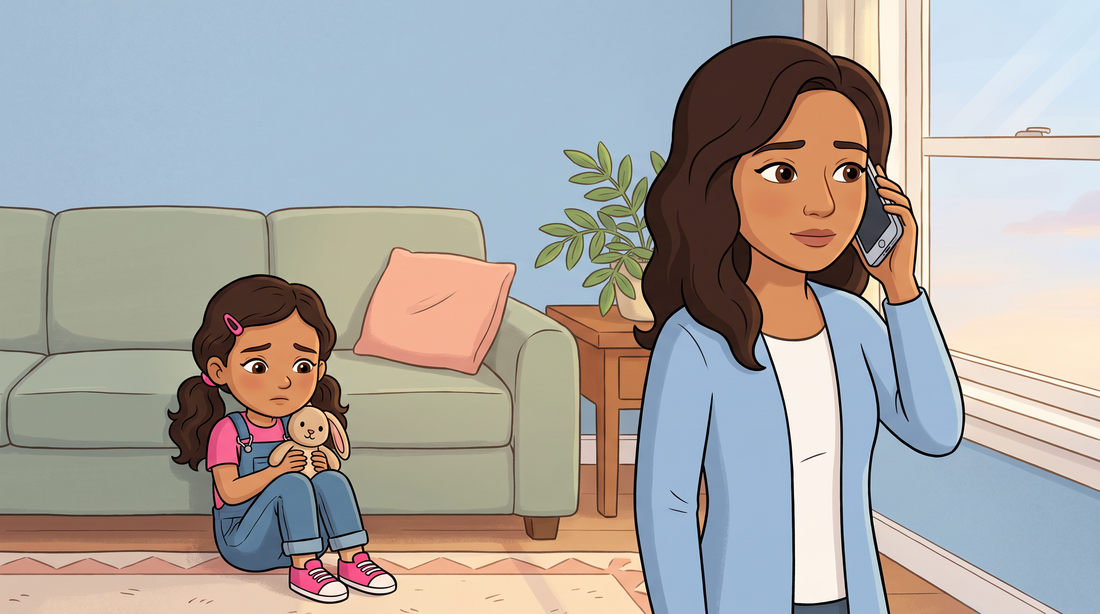 Mexican American mother comforts her daughter after adult money stress in a warm family room.