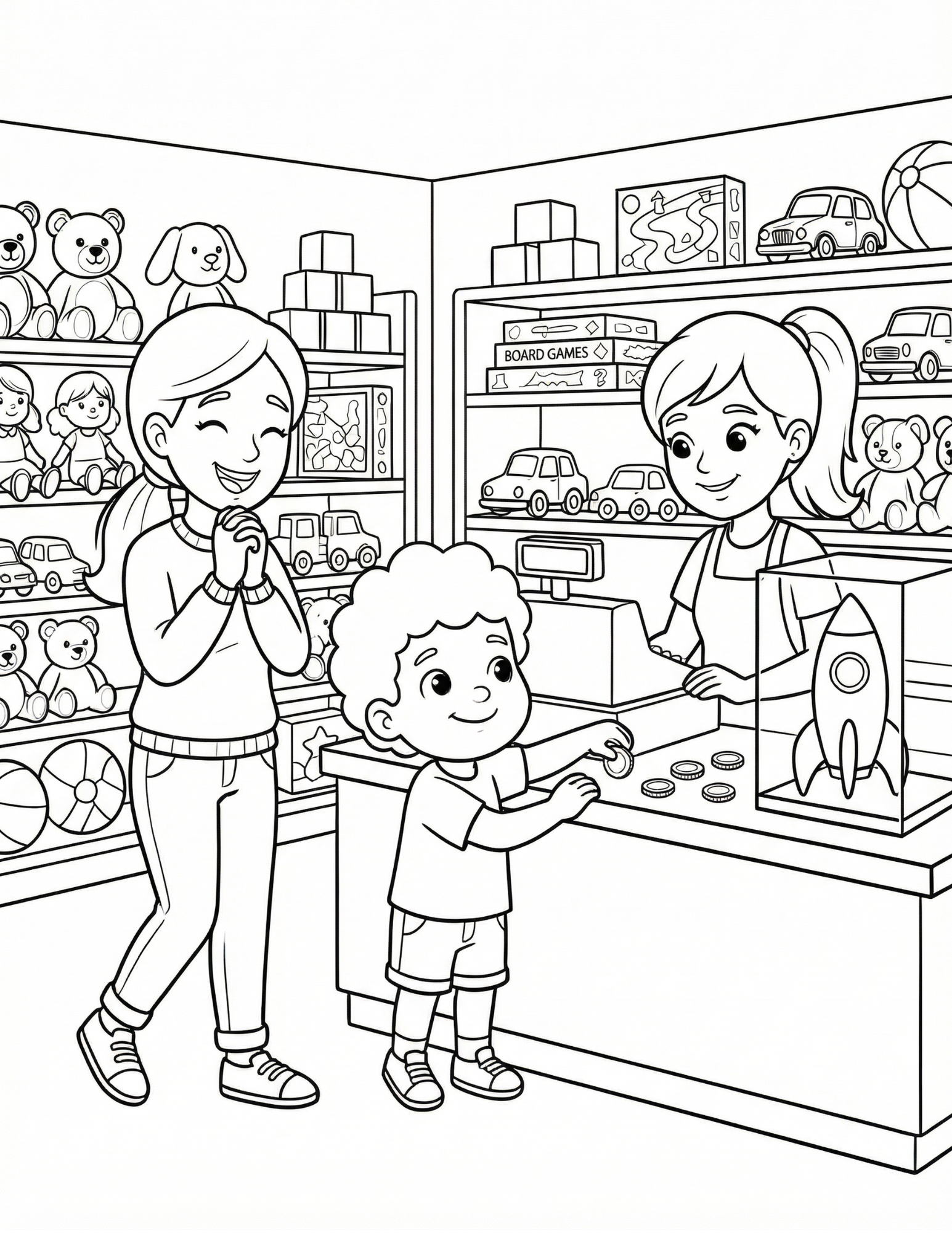 Coloring Page: Ethan Buys His Rocket Ship