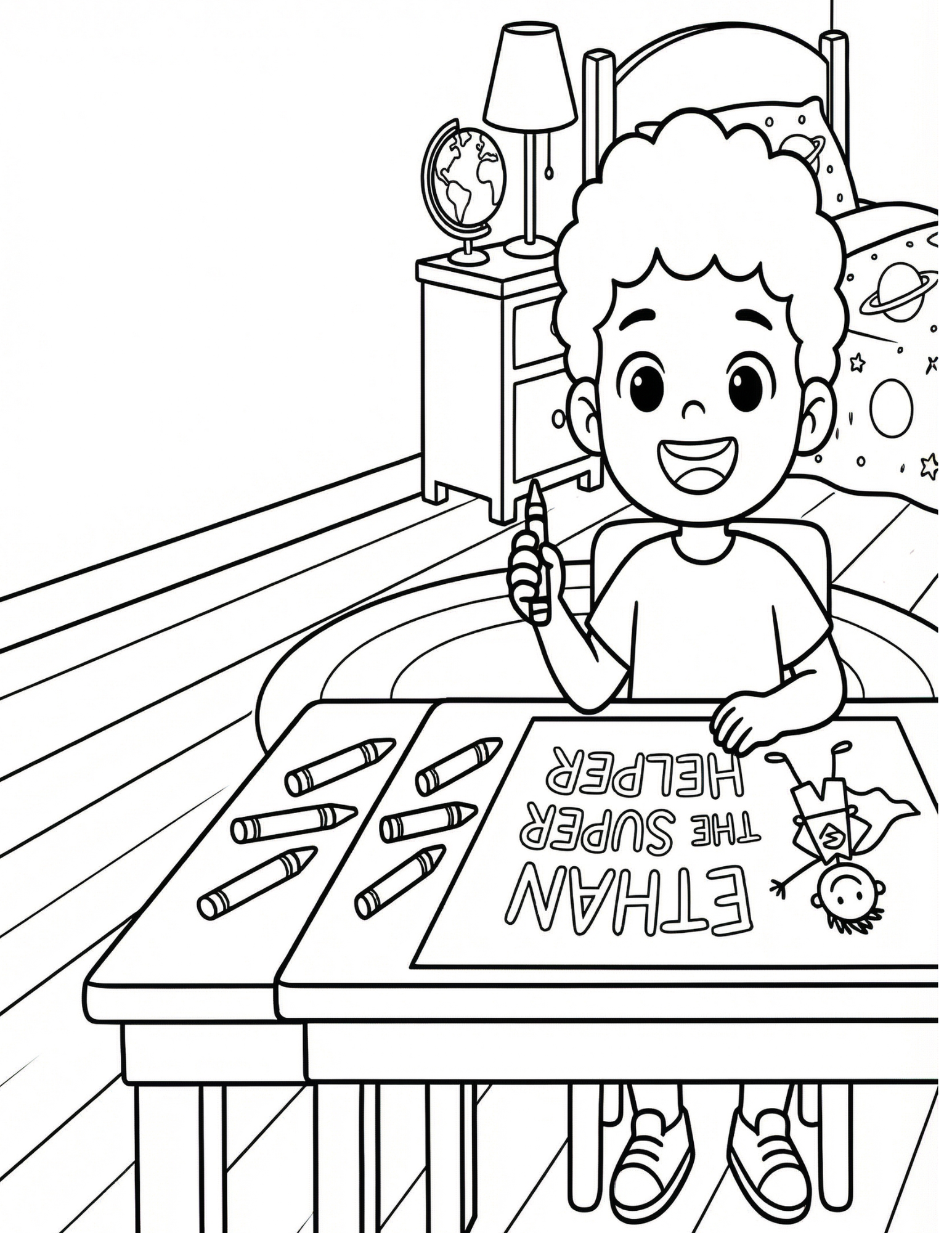 Coloring Page: Ethan The Super Helper