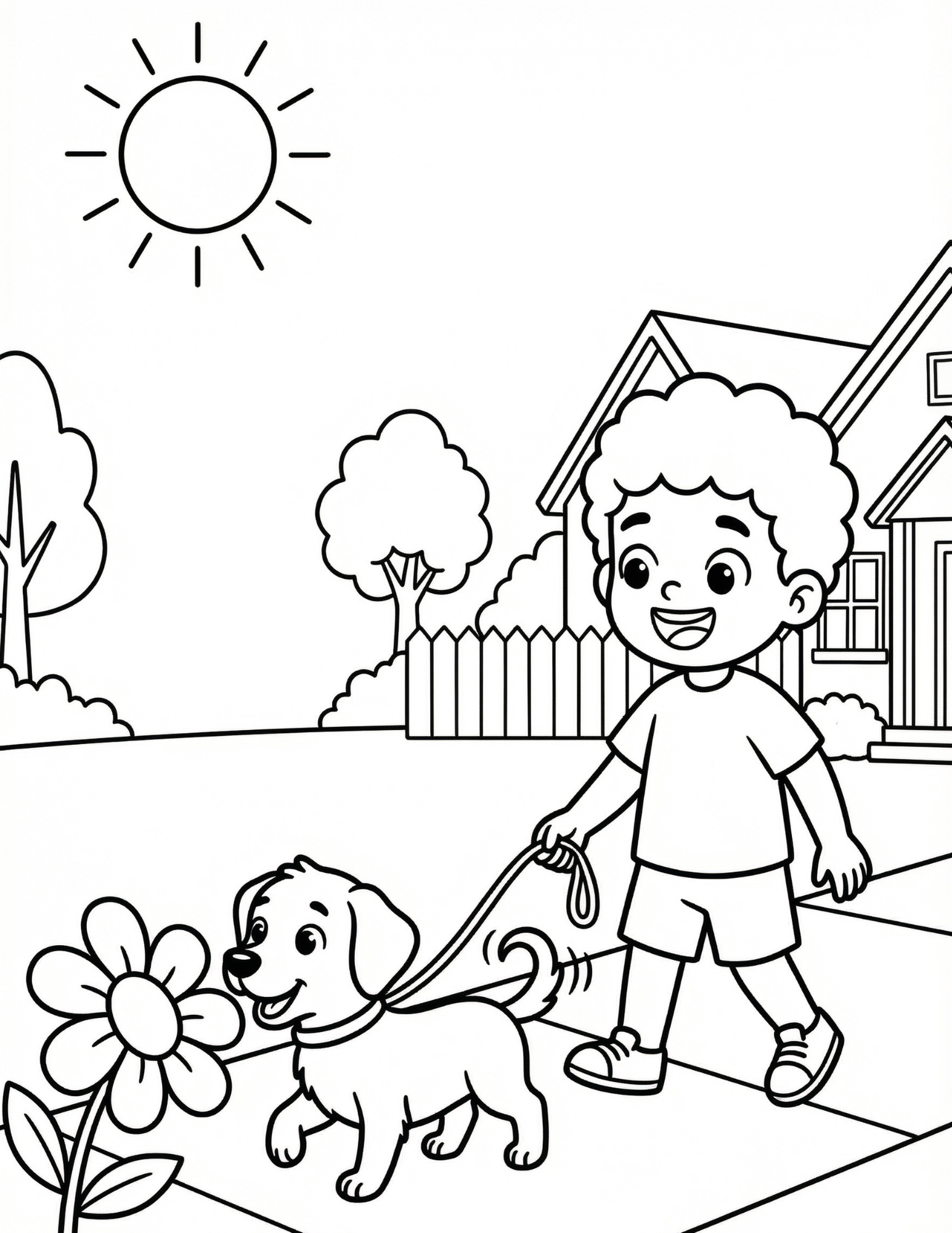 Coloring Page: Ethan Walks The Dog