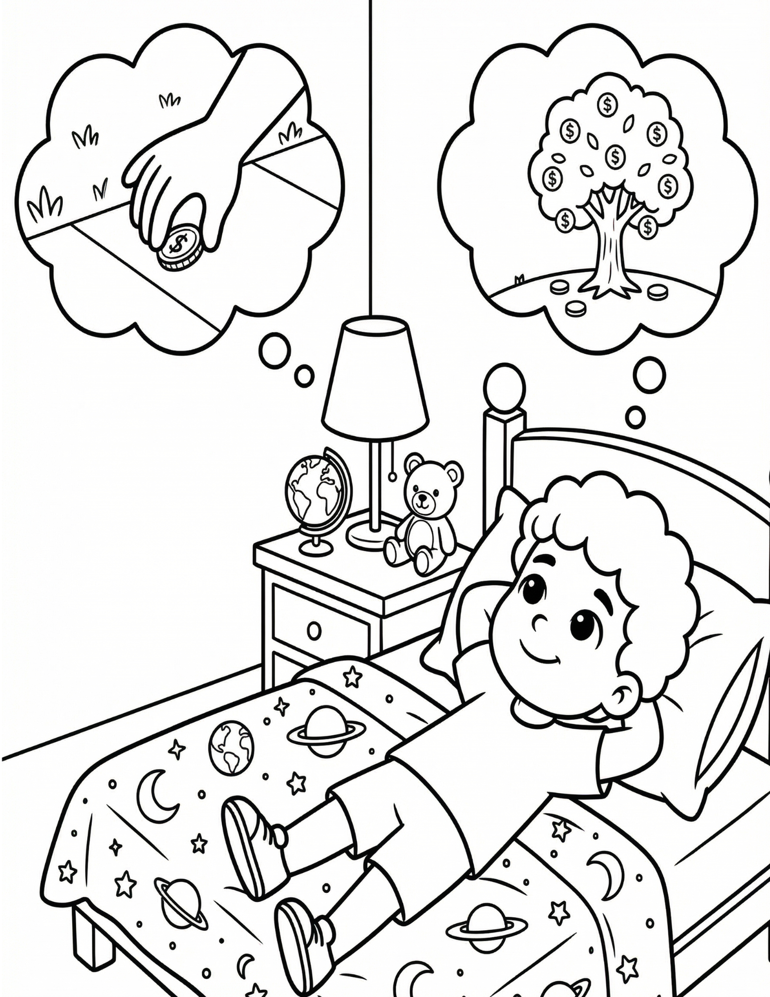 Free Printable Coloring Page: Ethan And His Money Tree – By Myha Le