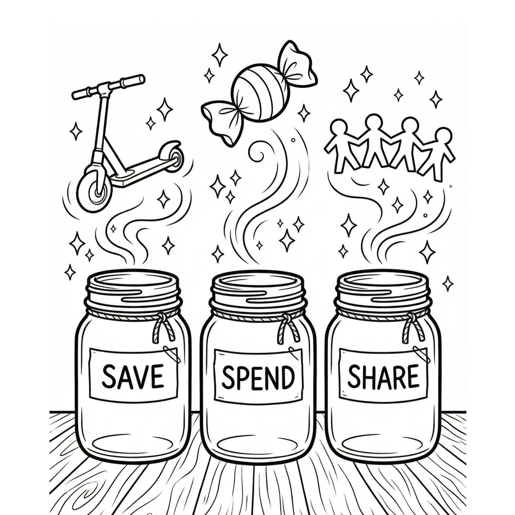 Coloring Page: Luna's Three Money Jars