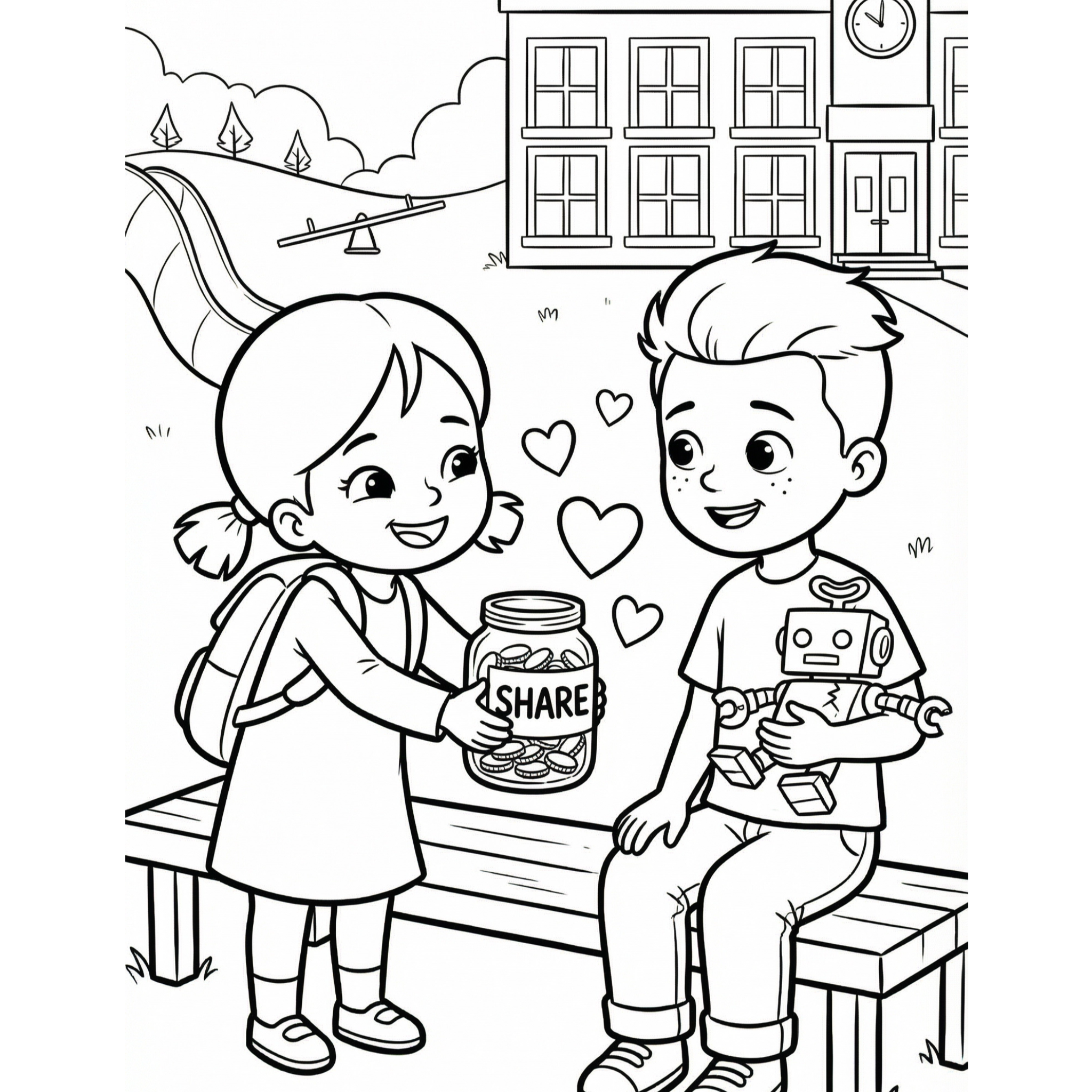 Coloring Page: Luna And Her Share Jar with Leo